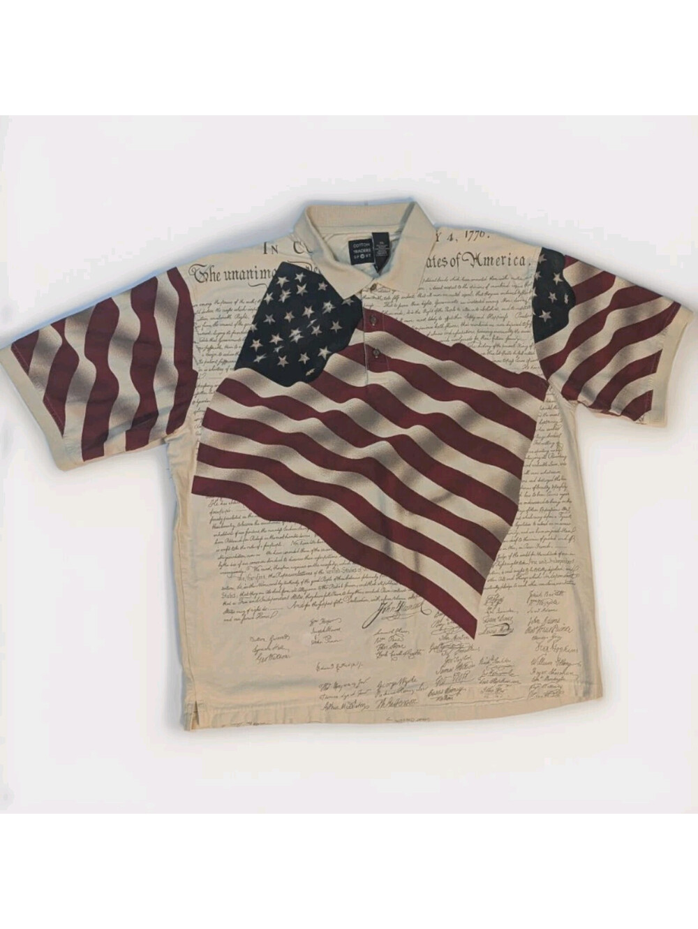 American Flag Polo Shirt 2XL All Over Print Cotton Traders Constitution 1776